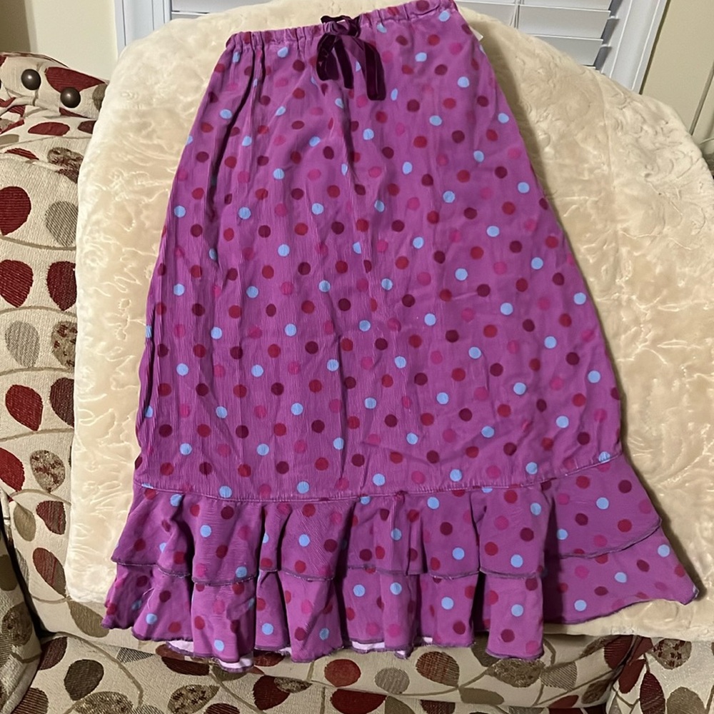 Mini Boden purple corduroy skirt w polka dots